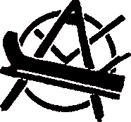 logo tischlerei lischitzki in form des anarchie zeichens zirkel hobel winkel kreis